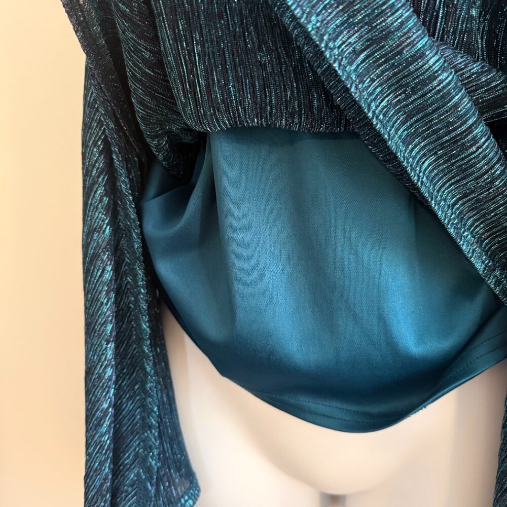 R&M Collection Teal Shimmer Sheer Overlay Top | S - Picture 9 of 13
